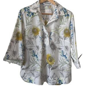 Hinson Wu Aileen Luxe Cotton Blouse 8 Floral Button Back 3/4 Sleeve Shirt